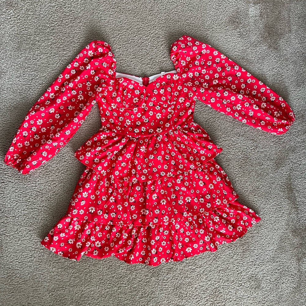 SHEIN Red Floral Midi Dress